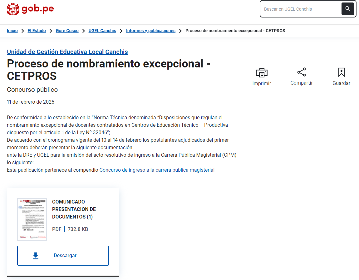 Comunicado - Proceso de nombramiento excepcional - CETPROS
